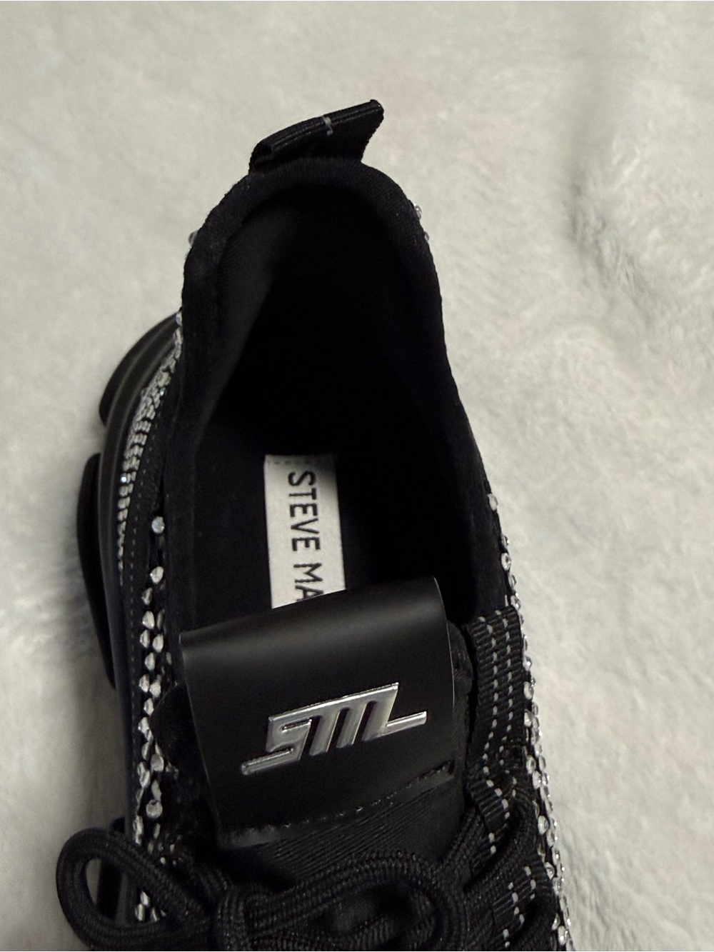Steve Madden Blk Rhinestone Chunky Lace-Up Sneakers with Clear See Through sides - Picture 3 of 7